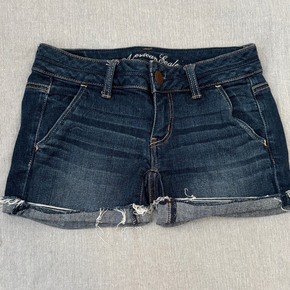 American Eagle Outfitters Dark Blue Rolled Hem Denim Shorts